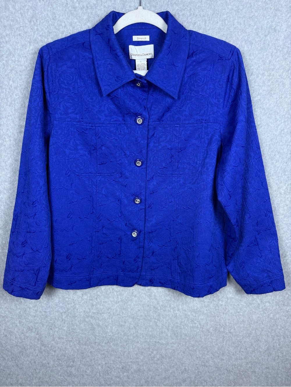 Draper's & Damon's Blue Floral Jacquard Stretch Jacket L Padded Shoulders